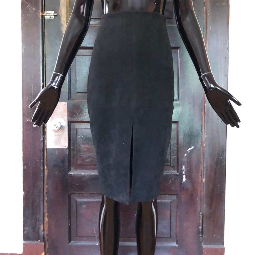 High-waisted faux suede black pencil skirt